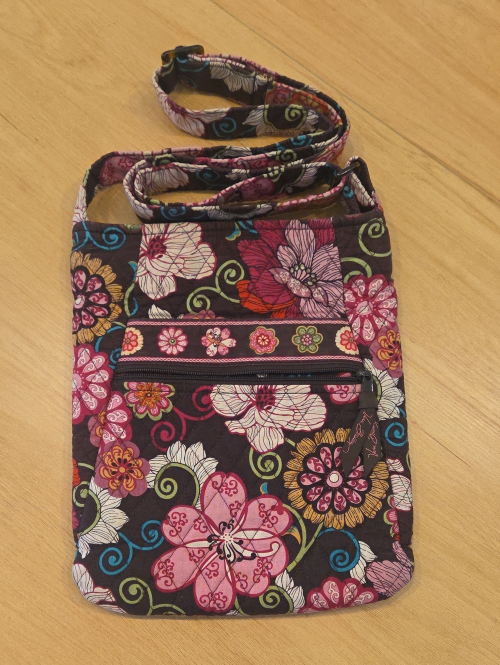 Vera Bradley Quilted Floral Crossbody Bag - Pink on Brown
